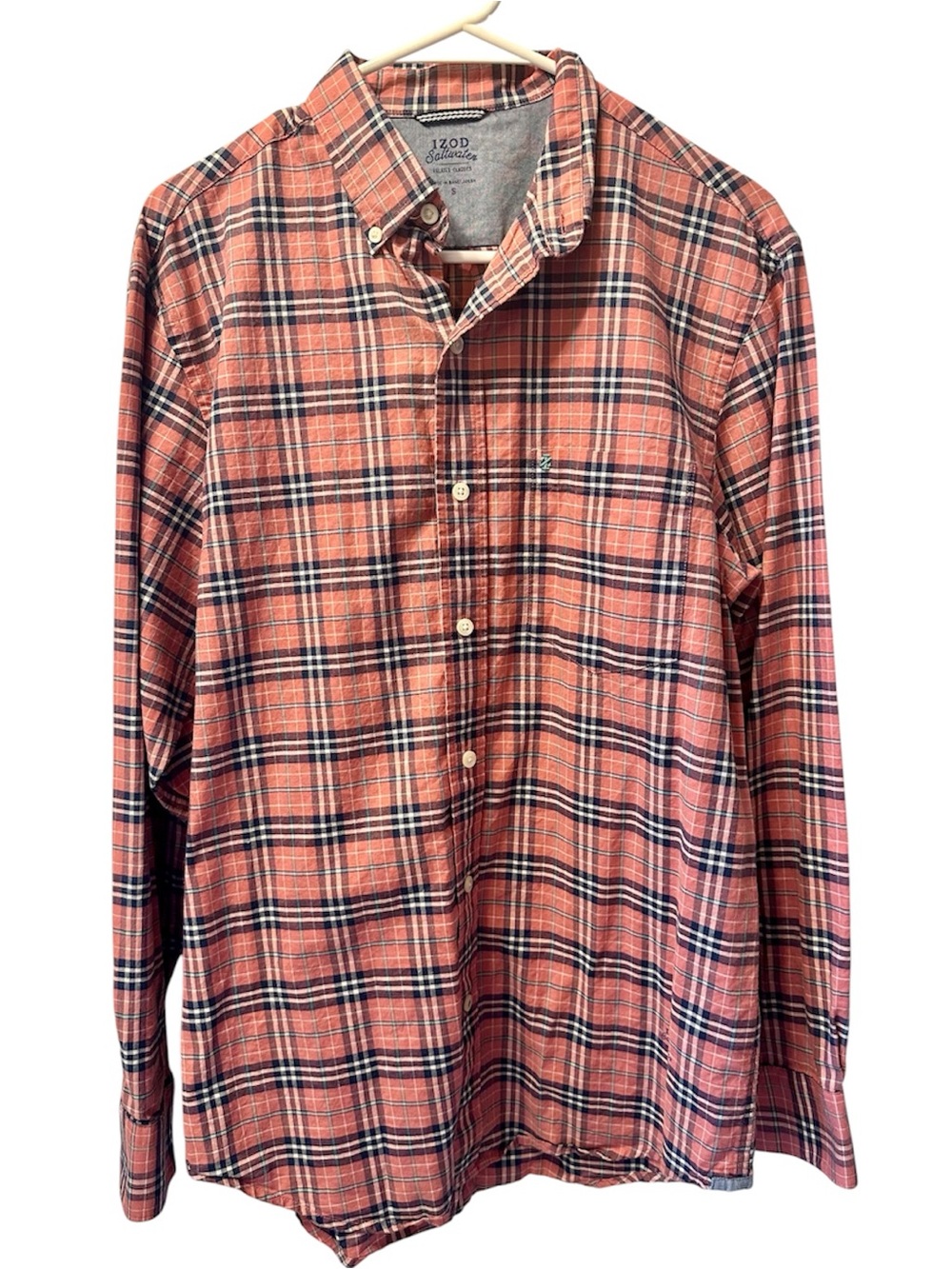IZOD Saltwater Men’s Pink Plaid Button-Down Shirt